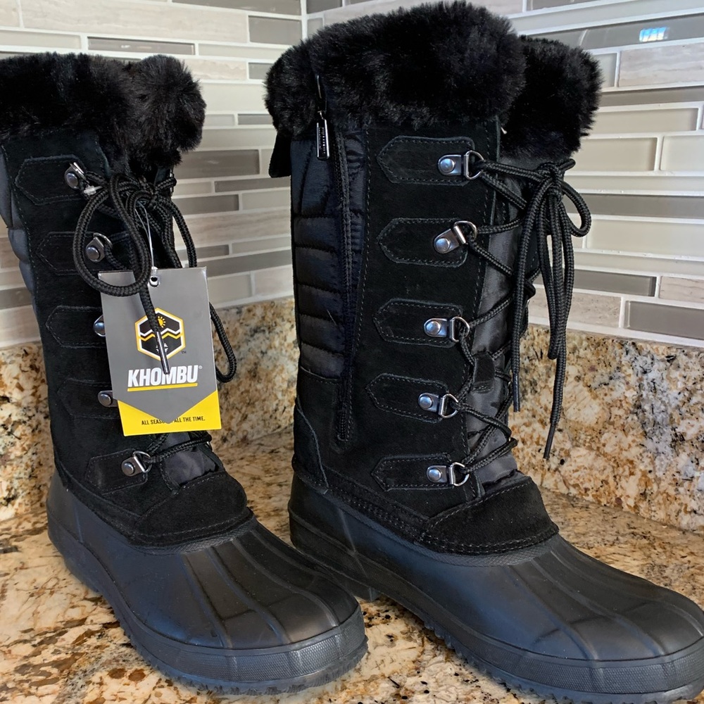 Khombu black suede snow rain boots size 8